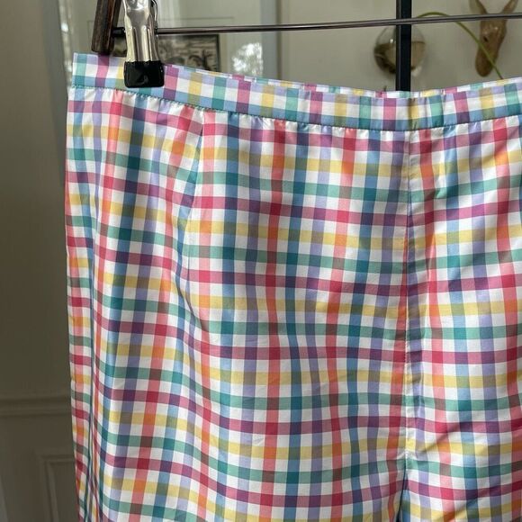 Talbots 100% Silk Ankle Crop Colorful Plaid Pants 14 - Picture 2 of 5